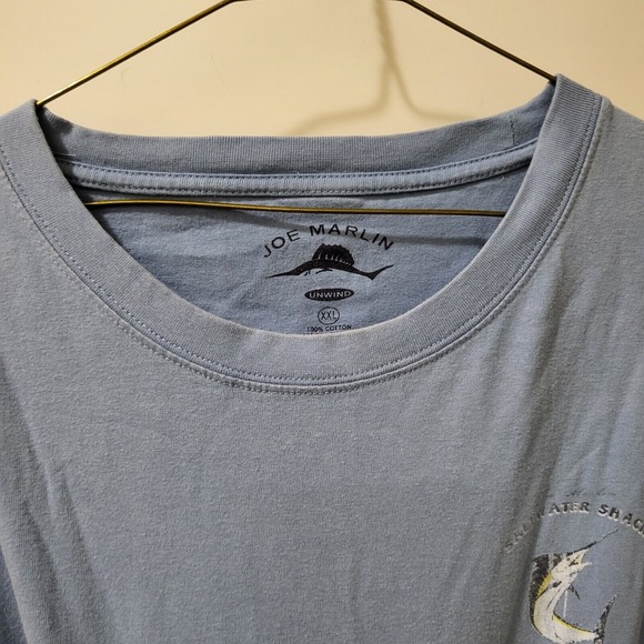 Joe Marlin's ,SaltyWater Shack , Marlin's Logo, Blue Tee Shirt Men's Size XXL - Picture 6 of 9